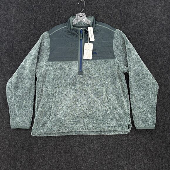 Tommy Bahama Cascade Cozy Sweater Men's Large Green Half Zip Fleece Pullover